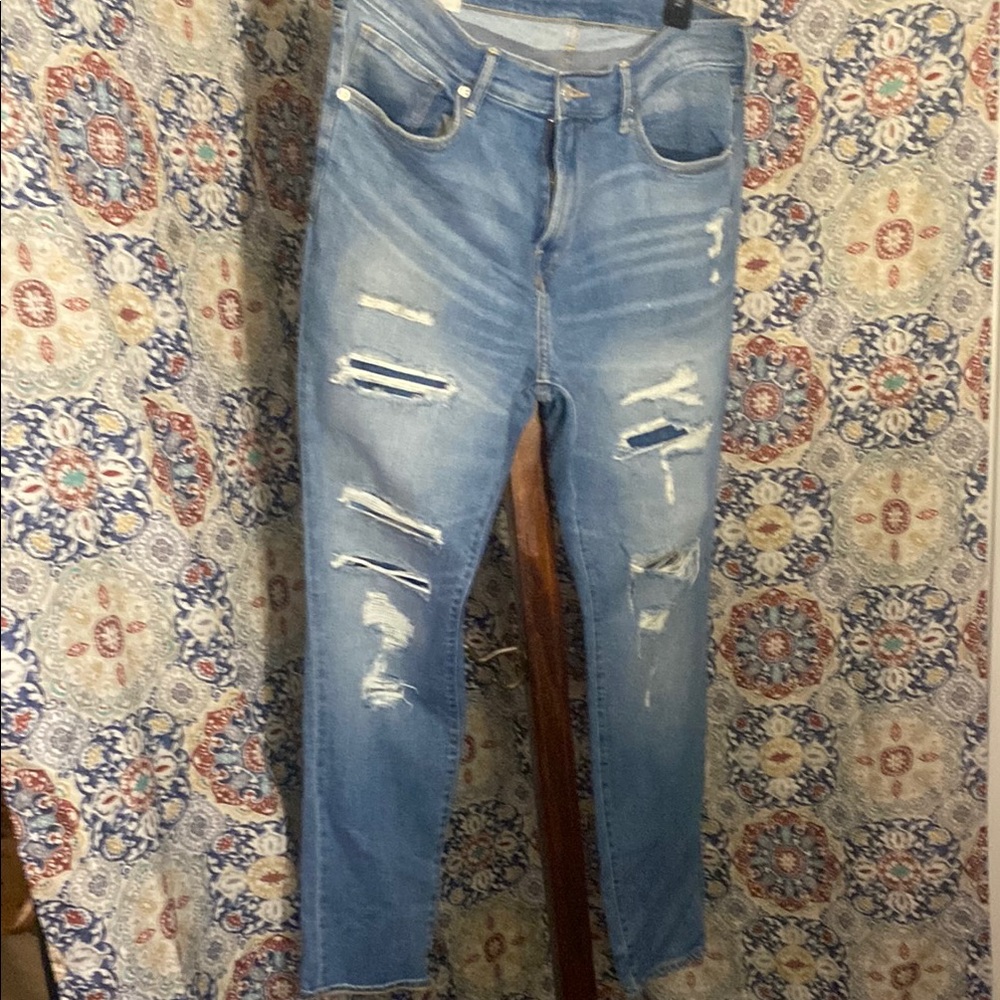 H&M Blue Skinny Jeans with Distressed Details